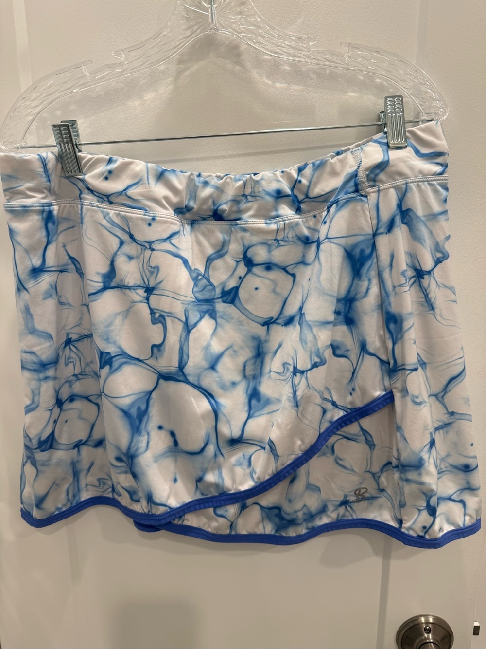 Blue Marble Print Tennis Skirt with Elastic Waistband